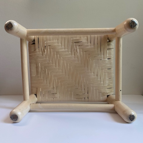{SOLD} Vintage woven rattan + wood foot stool, painted white - Picture 4 of 7